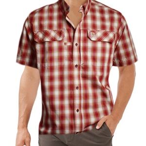 Carhartt Men's Red and White Plaid Button Down Shirt